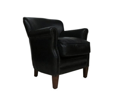 Professor Armchair Vintage Distressed Black Real Leather - image 1