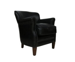 Professor Armchair Vintage Distressed Black Real Leather - thumbnail 1