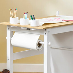 Sobuy Kmb60-Nw, Kids Desk And Chair Set Kids Study Table And Chair Set With 2 Storage Shelves And Paper Roll Holder - thumbnail 7