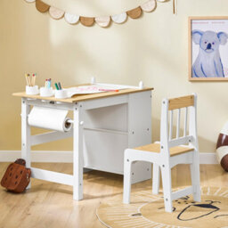 Sobuy Kmb60-Nw, Kids Desk And Chair Set Kids Study Table And Chair Set With 2 Storage Shelves And Paper Roll Holder - thumbnail 2