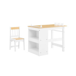 Sobuy Kmb60-Nw, Kids Desk And Chair Set Kids Study Table And Chair Set With 2 Storage Shelves And Paper Roll Holder - thumbnail 1