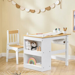 Sobuy Kmb60-Nw, Kids Desk And Chair Set Kids Study Table And Chair Set With 2 Storage Shelves And Paper Roll Holder - thumbnail 4