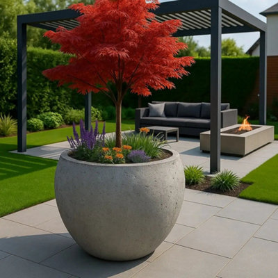 Jōbū Jobu Home - 110Cm Xxl Sphere Planter For Feature Trees - 686L Orbello - Onyx Dusk (Charcoal Black Grey) - image 1