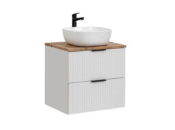 Impact Furniture Bathroom Vanity Sink Unit 600mm Countertop Wall Cabinet Ribbed Fluted White Drawers Oak Effect Worktop Adel - thumbnail 3