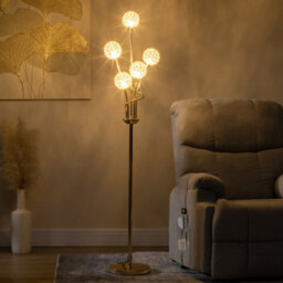 Homcom Modern Floor Lamp W/ Acrylic Shade, 5 Light, For Living Room, Gold