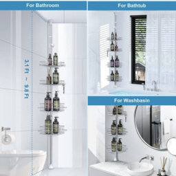 100 To 320Cm Corner Shower Caddy Tension Pole: Adjustable Stainless Steel Shower Organizer - thumbnail 7