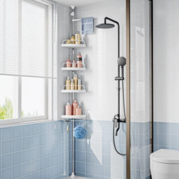 100 To 320Cm Corner Shower Caddy Tension Pole: Adjustable Stainless Steel Shower Organizer - thumbnail 6