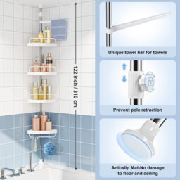 100 To 320Cm Corner Shower Caddy Tension Pole: Adjustable Stainless Steel Shower Organizer - thumbnail 5