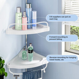 100 To 320Cm Corner Shower Caddy Tension Pole: Adjustable Stainless Steel Shower Organizer - thumbnail 2