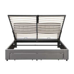 BTM Upholstered Bed Super King Size 6Ft 180X200 Cm Velvet Fabric Large Storage Slats Headboard Without Mattress Grey - thumbnail 9