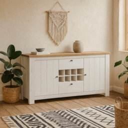Wyld Haus Tipsyfern White And Natural Oak 2-Door 2-Drawer Sideboard With Wine Rack