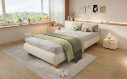 Matteo Beige Velvet Upholstered Single Bed Frame 90X190Cm - Sturdy, Modern Design With Easy Assembly - thumbnail 9
