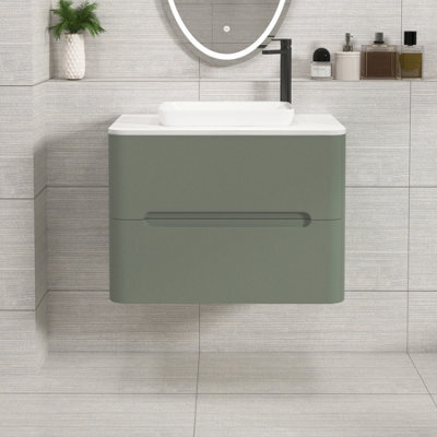 Royal Bathrooms Venice 700mm Sage Green Wall Mounted Bathroom Countertop Vanity Unit 2 Drawer With Qubix Basin - image 1