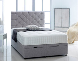 Comfy Deluxe 4Ft Small Single Silver Chenille   Foot Lift Ottoman Bed With Headboard & Mattress - thumbnail 1