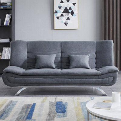 Living And Home 2 Seat Grey Fabric Sofa Bed Loveseat Couch Shell Shaped Recliner Sleeper With 2 Pillows - image 1