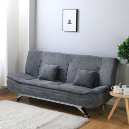 Living And Home 2 Seat Grey Fabric Sofa Bed Loveseat Couch Shell Shaped Recliner Sleeper With 2 Pillows - thumbnail 2