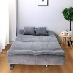 Living And Home 2 Seat Grey Fabric Sofa Bed Loveseat Couch Shell Shaped Recliner Sleeper With 2 Pillows - thumbnail 3