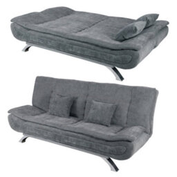 Living And Home 2 Seat Grey Fabric Sofa Bed Loveseat Couch Shell Shaped Recliner Sleeper With 2 Pillows - thumbnail 6