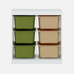 Sweeek - Children's Storage Unit With 6 Plastic Bins White Olive Green/taupe 81.5X30X89 Cm - Sora - thumbnail 2