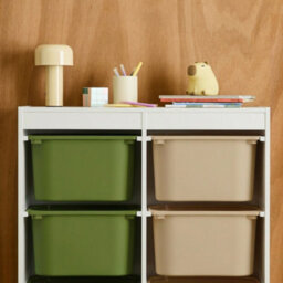 Sweeek - Children's Storage Unit With 6 Plastic Bins White Olive Green/taupe 81.5X30X89 Cm - Sora - thumbnail 6