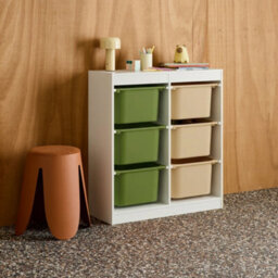 Sweeek - Children's Storage Unit With 6 Plastic Bins White Olive Green/taupe 81.5X30X89 Cm - Sora - thumbnail 5