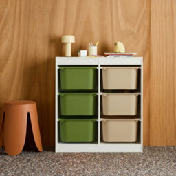 Sweeek - Children's Storage Unit With 6 Plastic Bins White Olive Green/taupe 81.5X30X89 Cm - Sora - thumbnail 4