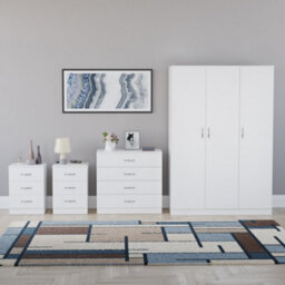 Lassic Vida Designs Riano 4 Piece Bedroom Set (3 Drawer Bedside Chest, 4 Drawer Chest, 3 Door Wardrobe), White - thumbnail 7