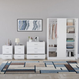 Lassic Vida Designs Riano 4 Piece Bedroom Set (3 Drawer Bedside Chest, 4 Drawer Chest, 3 Door Wardrobe), White - thumbnail 2