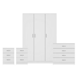 Lassic Vida Designs Riano 4 Piece Bedroom Set (3 Drawer Bedside Chest, 4 Drawer Chest, 3 Door Wardrobe), White - thumbnail 8