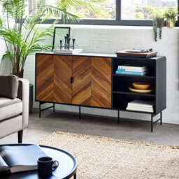 Oakham Premium Aldwick Sideboard In Black And Natural Brown Wood - thumbnail 3