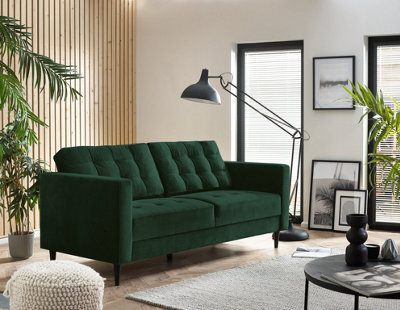 Furniturebox Jenna 3 Seater Emerald Green Velvet Sofa With Solid Wood Frame - image 1