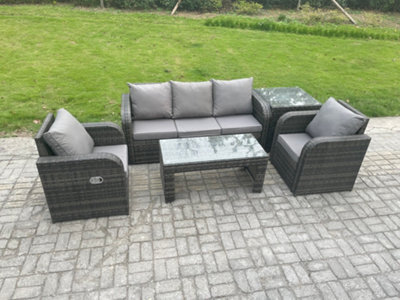 Fimous Wicker Rattan Garden Furniture Set Outdoor Lounge Sofa Set With Reclining Chair Coffee Table Side Table For Terrace - image 1