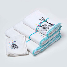 Homescapes Turkish Cotton Embroidered Bicycle White Hand Towel - thumbnail 3
