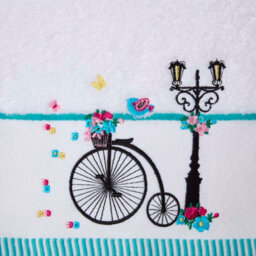 Homescapes Turkish Cotton Embroidered Bicycle White Hand Towel - thumbnail 2