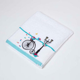Homescapes Turkish Cotton Embroidered Bicycle White Hand Towel