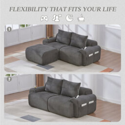 Btm Modular 2 Seater Corduroy Sofa With Ottomans, Configurable Sofa Set With Cup Holders  And Side Storage Pockets, Dark Grey - thumbnail 4