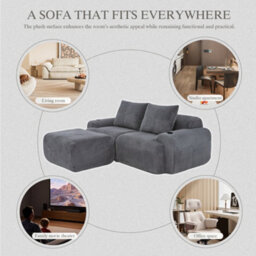 Btm Modular 2 Seater Corduroy Sofa With Ottomans, Configurable Sofa Set With Cup Holders  And Side Storage Pockets, Dark Grey - thumbnail 7