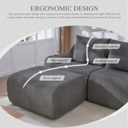 Btm Modular 2 Seater Corduroy Sofa With Ottomans, Configurable Sofa Set With Cup Holders  And Side Storage Pockets, Dark Grey - thumbnail 3
