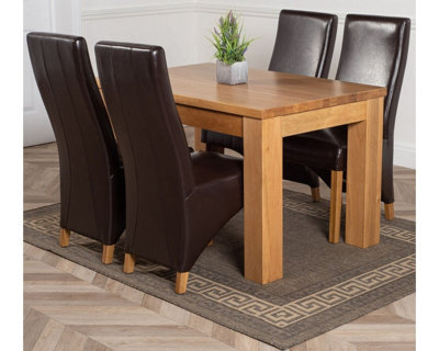 That's Furniture Dakota 152 X 87 Cm Chunky Medium Oak Dining Table And 4 Chairs Dining Set With Lola Brown Leather Chairs - image 1