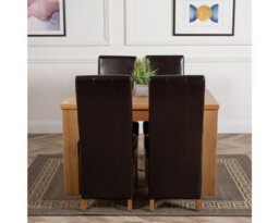 That's Furniture Dakota 152 X 87 Cm Chunky Medium Oak Dining Table And 4 Chairs Dining Set With Lola Brown Leather Chairs - thumbnail 2