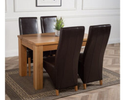 That's Furniture Dakota 152 X 87 Cm Chunky Medium Oak Dining Table And 4 Chairs Dining Set With Lola Brown Leather Chairs - thumbnail 3