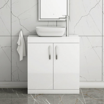 Royal Bathrooms Turin 800mm Floor Standing Vanity Unit 2 Door Gloss White & Countertop Basin - Elva - image 1