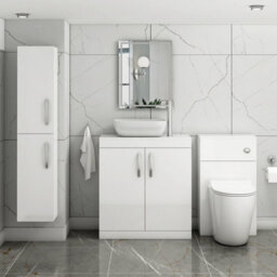 Royal Bathrooms Turin 800mm Floor Standing Vanity Unit 2 Door Gloss White & Countertop Basin - Elva - thumbnail 2