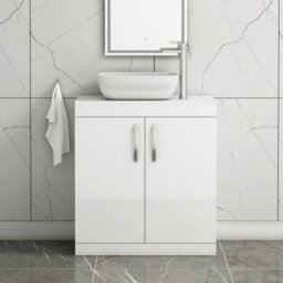 Royal Bathrooms Turin 800mm Floor Standing Vanity Unit 2 Door Gloss White & Countertop Basin - Elva - thumbnail 1