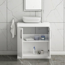 Royal Bathrooms Turin 800mm Floor Standing Vanity Unit 2 Door Gloss White & Countertop Basin - Elva - thumbnail 3