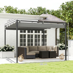 Outsunny 3 X 3(M) Garden Pergola With Retractable Roof, Upf30+, Grey - thumbnail 3