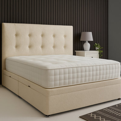 Urban Textures - Eden Ottoman Bed Rounded Headboard Side Lift: Boucle Cream - image 1