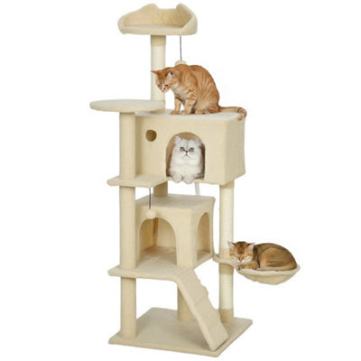 140Cm Cat Tree Tower With Sisal Scratching Posts, Condos, Beige - image 1