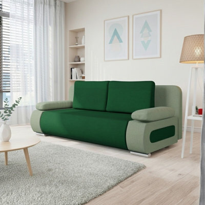 Emma 3 Seater Sofa Bed With Storage Upholstered Back Pillows 200Cm Sleeping Area 200 143Cm Green And Mint - image 1