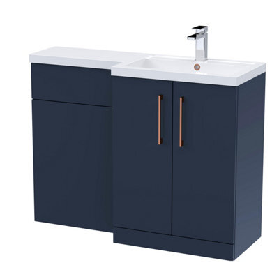 Balterley Right-Hand Bathroom Vanity And Wc Unit Combination With Basin - 1100mm - Satin Dark Blue With Copper Handles - image 1